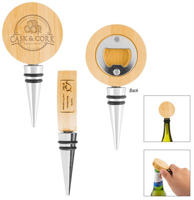 2 In 1 Bamboo Wine Stopper With Bottle Opener