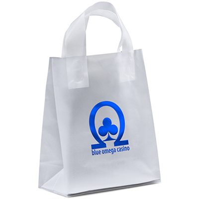 Small hi-density frosted plastic bags with fused loop handles