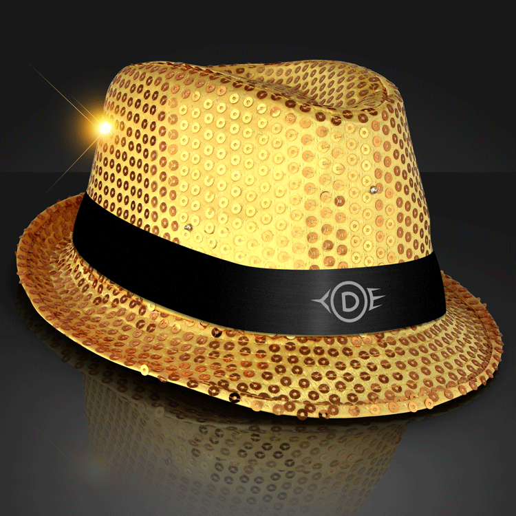 Sequin Gold Fedora Hat With Flashing LED