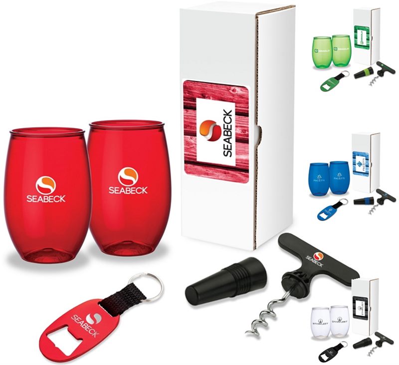 Printed Cellar Door Gift Sets are equipped with shatterproof tumblers