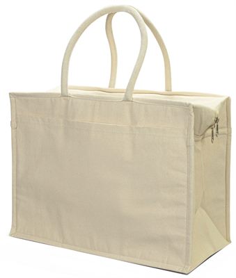 Zippered Natural Cotton Cooler Tote Bag