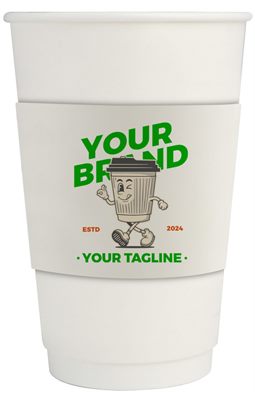 500ml PLA Double Wall Compostable Paper Coffee Cup With Sleeve