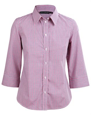 Ainsley Ladies Two Tone Mini Gingham 3/4 Sleeve Shirt