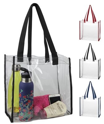 Printed Clear PVC Tote Bags are great for a day on the beach.