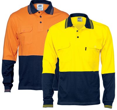Cool Breeze Cotton Long Sleeve Polo Shirt with Twin Chest Pocket