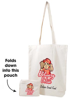 Foldable Long Handle Calico Bag In Pouch