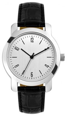 Mens Silver Leather Watch