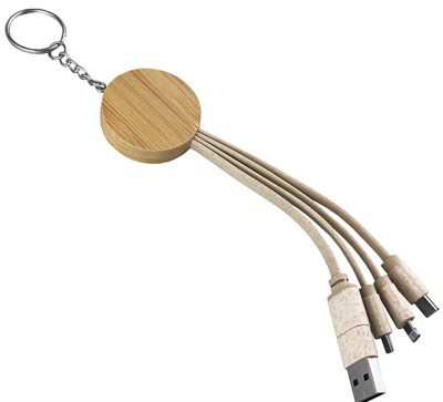 Round Bamboo Charging Cable Key Ring