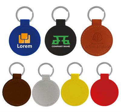 Round Faux Leather Keyring