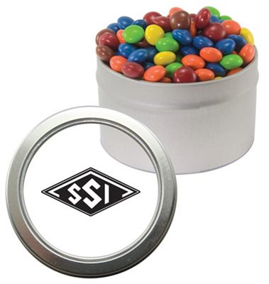 Round Window Tin Filled With Chocolate Beans
