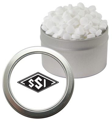 Round Window Tin Filled With Sugar Free Peppermints