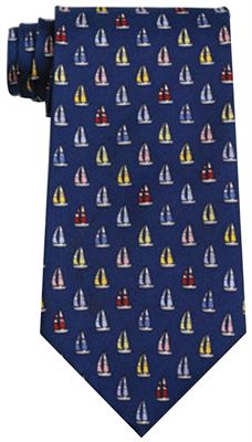 Sail Boat Blue Polyester Tie