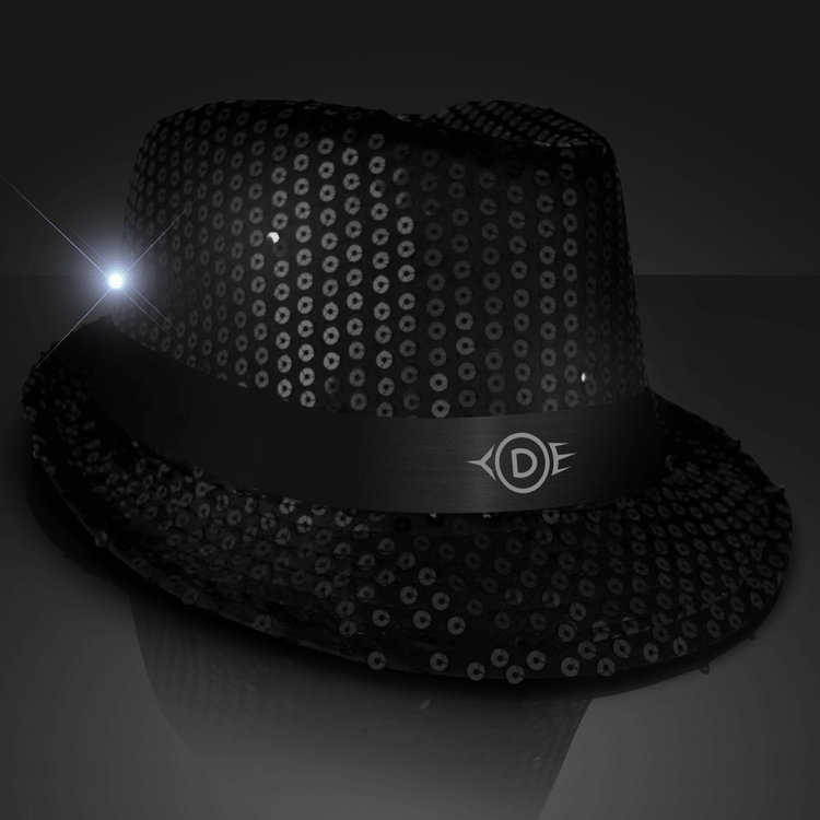 Sequin Black Fedora Hat With Flashing LED