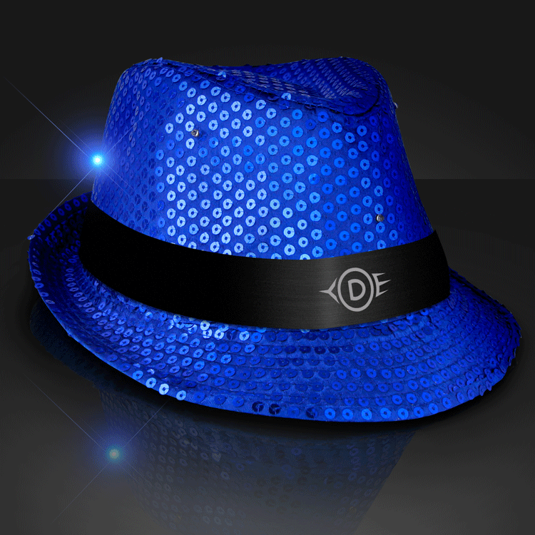 Sequin Blue Fedora Hat With Flashing LED