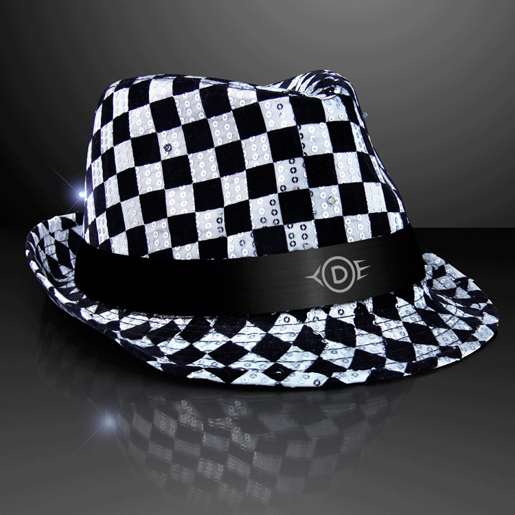 Sequin Checkered Fedora Hat With Flashing LED