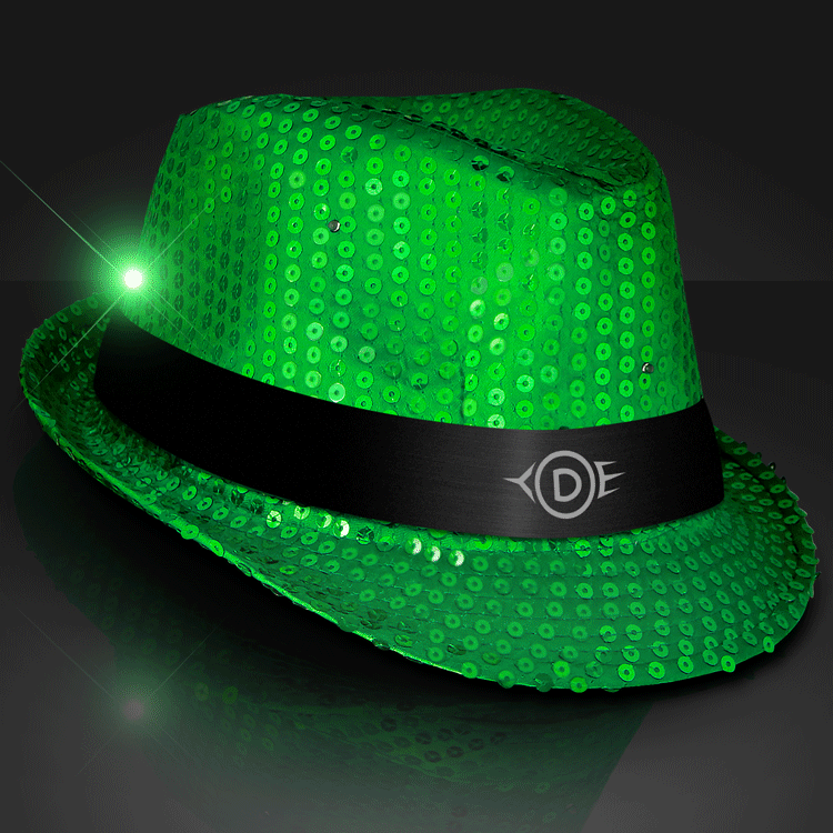 Twinkle Fedora Green Hat With Sequins And LED