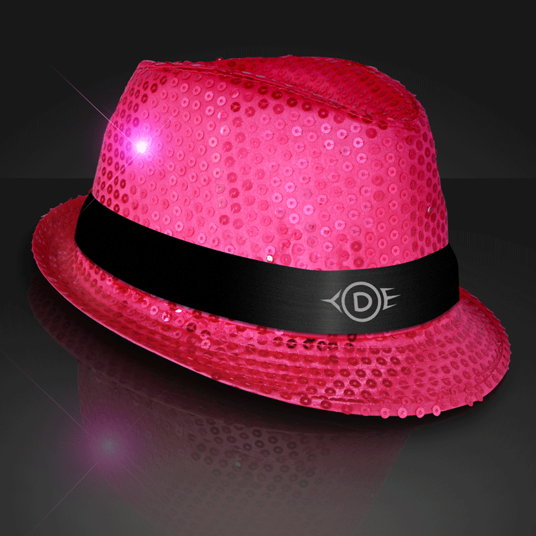 Sequin Pink Fedora Hat With Flashing LED