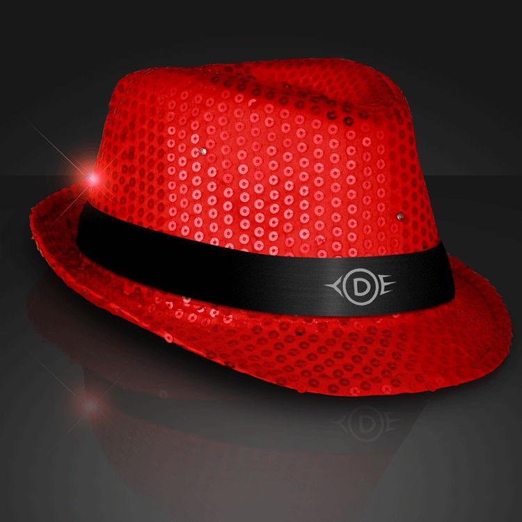 Sequin Red Fedora Hat With Flashing LED