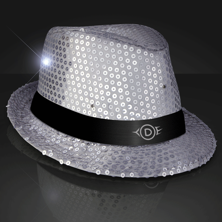 Sequin Silver Fedora Hat With Flashing LED