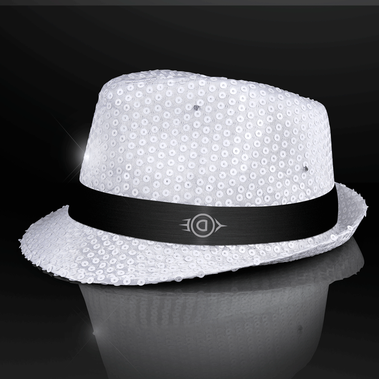 Sequin White Fedora Hat With Flashing LED