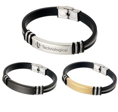 Silicone Rubber Bracelet With Metal Strip