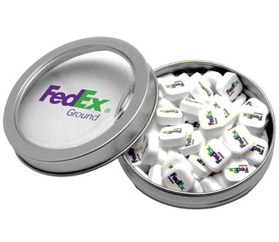 Slim Candy Window Tin Filled With Custom Printed Mints