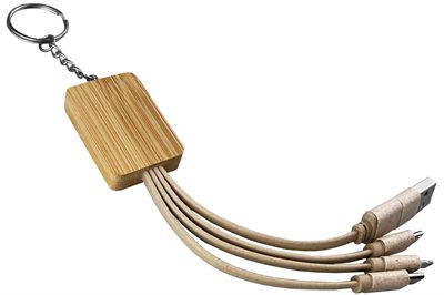 Square Bamboo Charging Cable Key Ring