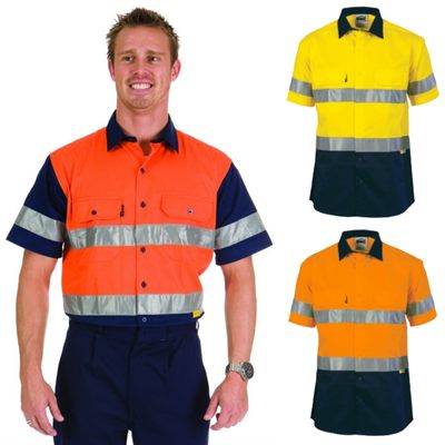 Two Tone Hi Vis Reflective Tape Shirts have a full button down feature