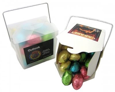 White Noodle Box with Chocolate Easter Eggs