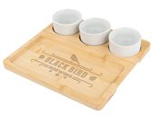 Bamboo Serving Tray & 3 Ceramic Bowls