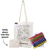 Foldable Long Handle Calico Bag In Pouch  With Crayons