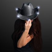 Shiny Flashing LED Brim Black Cowboy Hat
