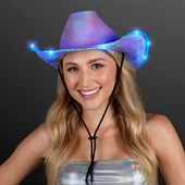 Light Up Brim Iridescent Purple Blue Cowgirl Hat