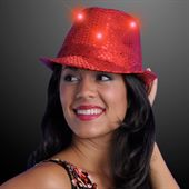 Twinkle Fedora Red Hat With Sequins And LED