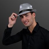 Twinkle Fedora Silver Hat With Sequins And LED